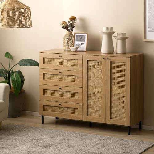 エア・リゾーム チェスト タンス ローチェスト たんす 収納家具 リビング 収納 おしゃれ 北欧 引き出し 幅120cm 奥行40cm 高さ90cm 選べる2素材 Ravelle（ラヴェル） ナチュラル+ラタン